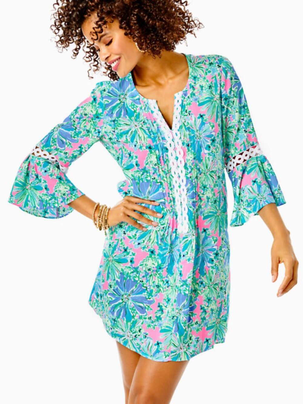 Lilly Pulitzer Hollie Tunic Dress Soleil Pink Good Hare Day, SIZE MEDIUM